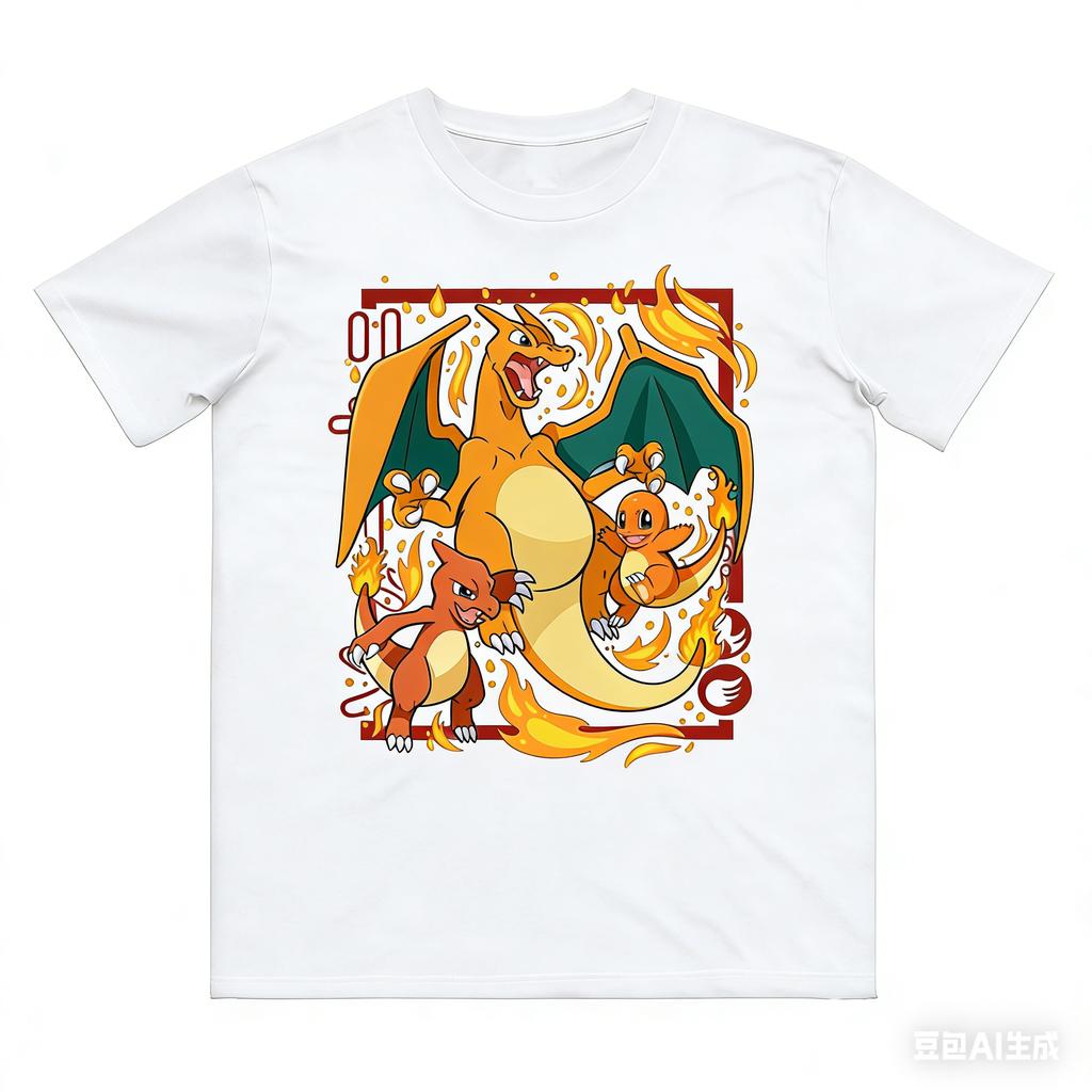 Pokémon Charmander Evolution Printed Pure Cotton Tshirt Men and Women SpringSummer New Collection Fashion Short Sleeved Shirt