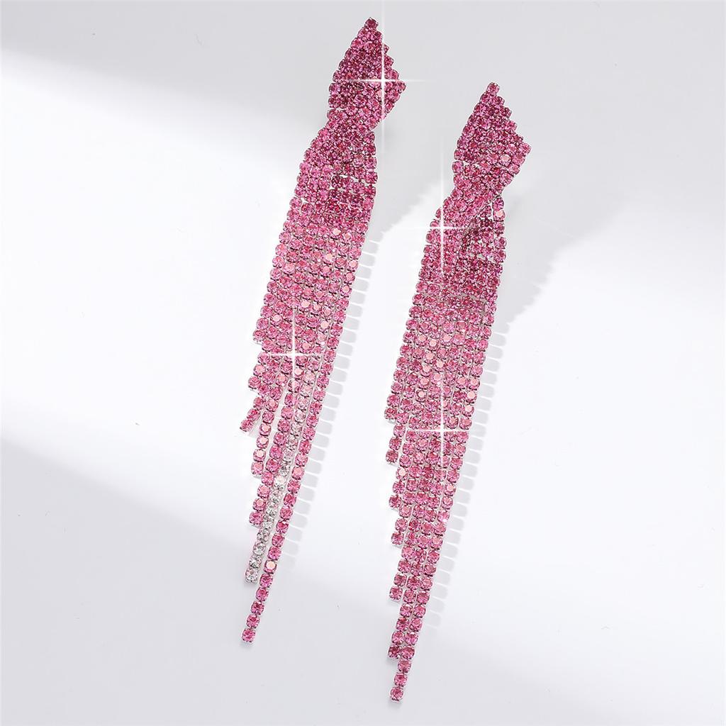 Temperament Luxury Super Flash Rhinestone Long Tassel Earrings Fashion Hundred Match Earrings Women's Earrings 1 Pair
