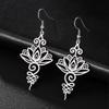 Lotus Flower Dangling Earrings for Women Yoga Healing Charms Unalome Symbol Amulet Stainless Steel Jewelry Lotus Flower Buddha Yoga Earrings