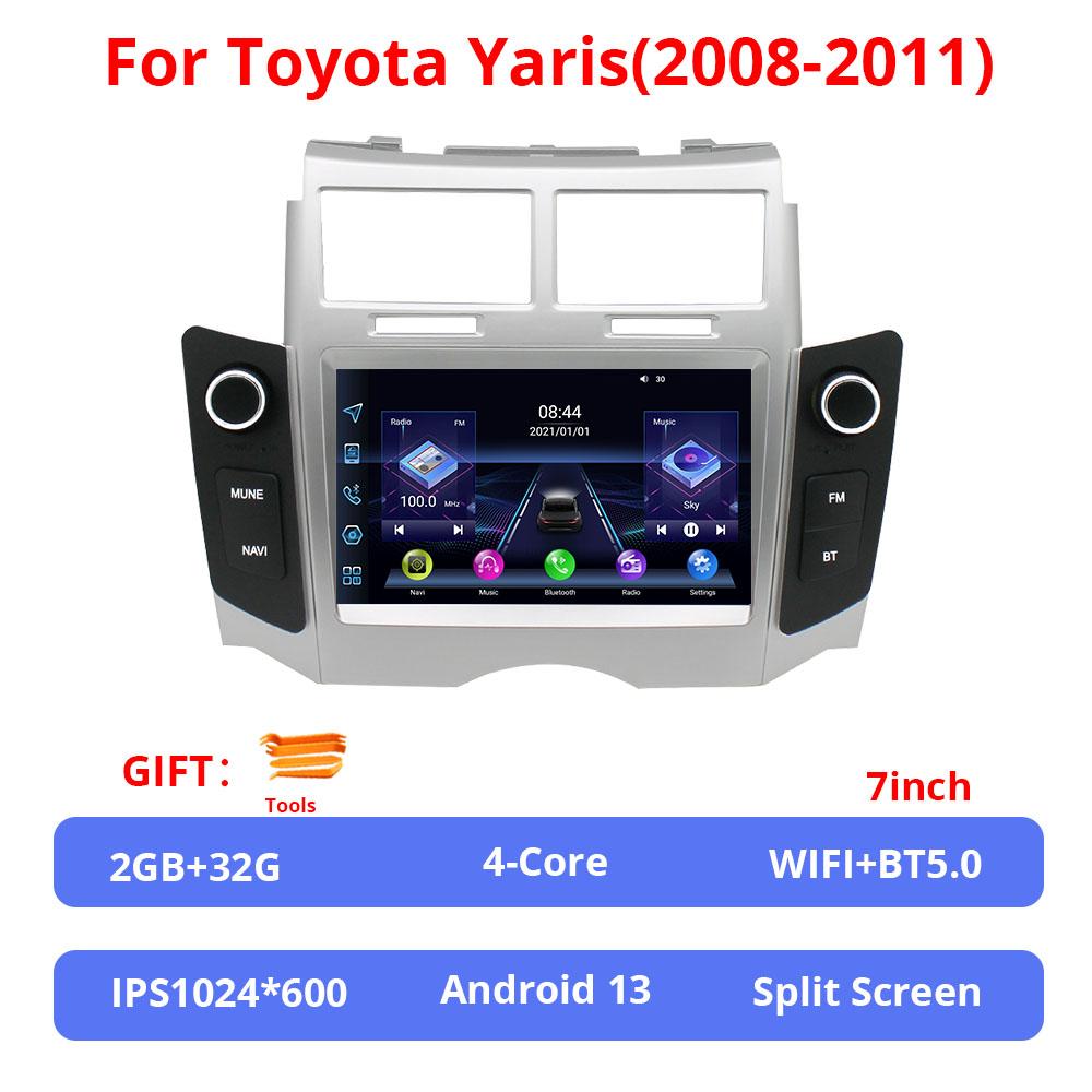 7-дюймовый автомобильный мультимедийный проигрыватель Android 13 GPS для Toyota Yaris 2008-2011 без DVD, беспроводной Carplay и Android Auto 4G WIFI BT5.0