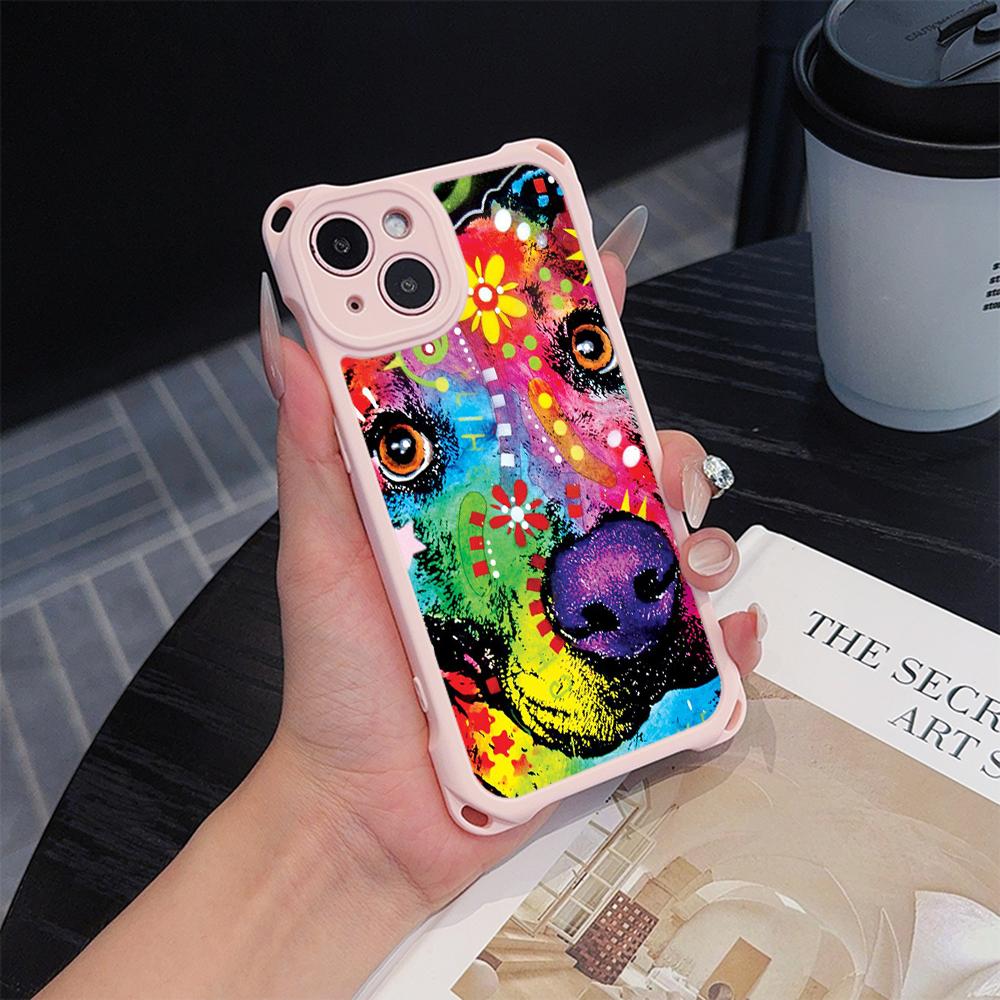 Чехлы для телефонов Ae76 Dog Color Doodle Design Soft для iPhone 16 15 14 13 12 11 Pro Max 8 Plus XR с ремешком на запястье, защитным шнурком для углов, задняя крышка