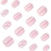 24pcs Simple White Fake Nail Short Square Nail Art Wavy Flash Pink Striped Wearable Nails
