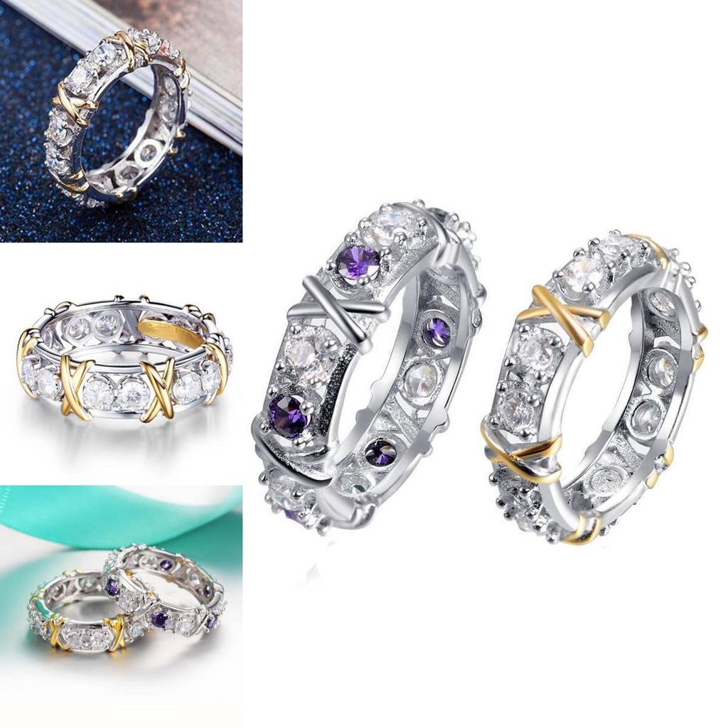 Элегантное геометрическое двухцветное кольцо с кубическим цирконием для женщин, позолоченная модная бижутерия