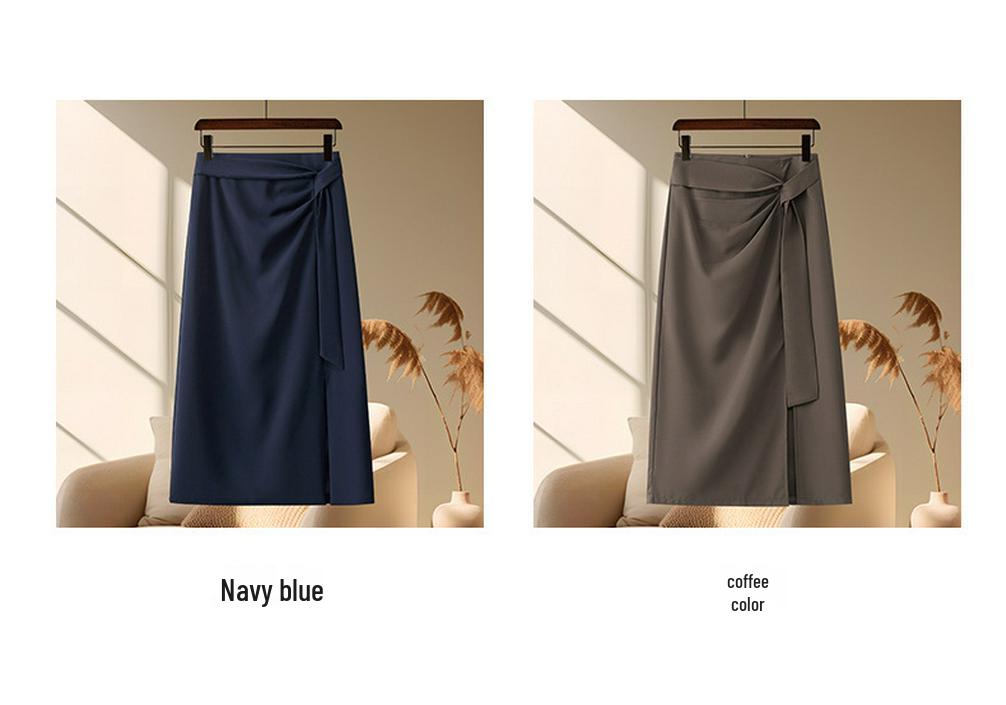 Gray High-Waist Irregular Slit Midi Bodycon Skirt for Women - Autumn 2026 Fashion