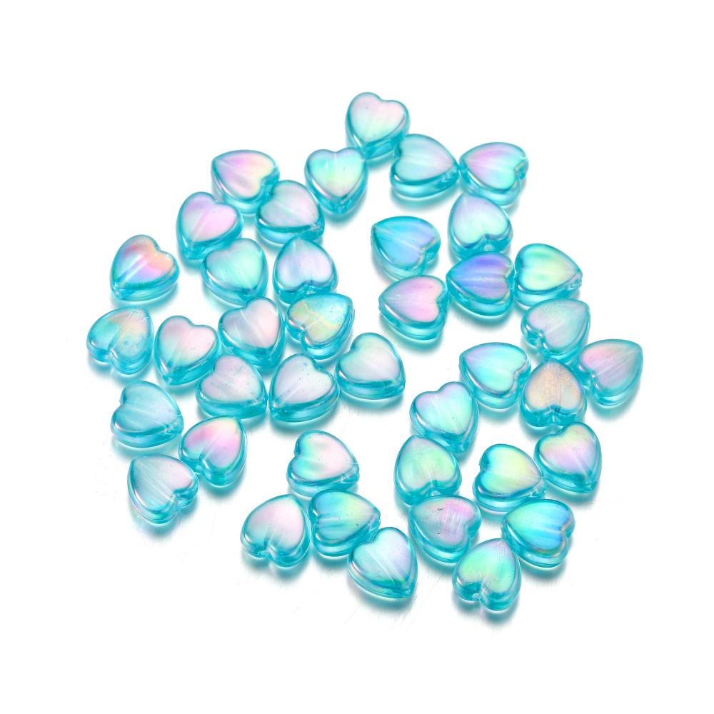 50/100Pcs 9mm AB Color Heart Bead Colorful Acrylic Spacer Loose Beads for DIY Bracelet Necklace Jewelry Making Findings Supplies