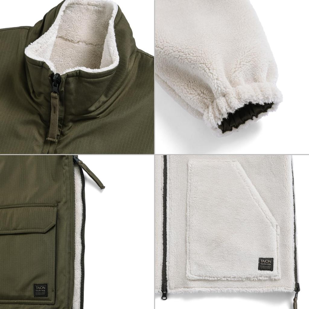 Taion Унисекс Милитари Двусторонняя Куртка Боа 2XL Непуховая Высокий Воротник R102ZBNDML-1 Черный/Кремовый