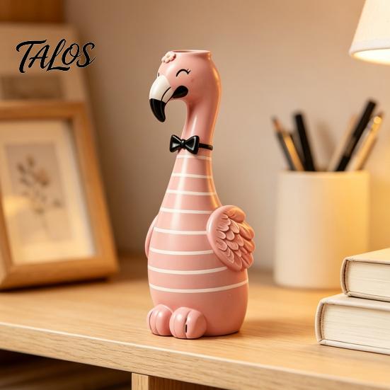 Hand Painted Flamingo Figurine Cute Resin Decorative Vase, Pink Flower Holder Figurine, Statues for Living Room Tabletop Ornament Dried Artificial