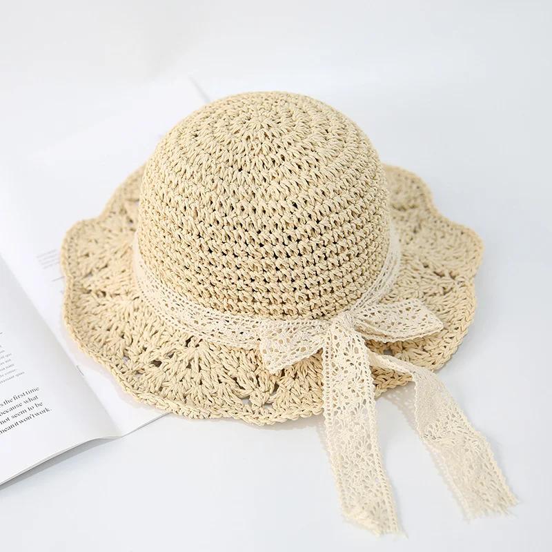 Baby Hat Summer Straw Baby Girl Cap Fashion Lace Bow Beach Children Panama Hat Princess Baby Hats and Caps Kids Hats