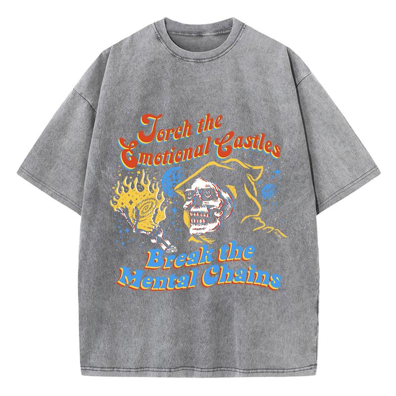 Уличные женские футболки с вареным эффектом, футболки с винтажным принтом скелета ведьмы, удобные хлопковые футболки оверсайз, летняя одежда