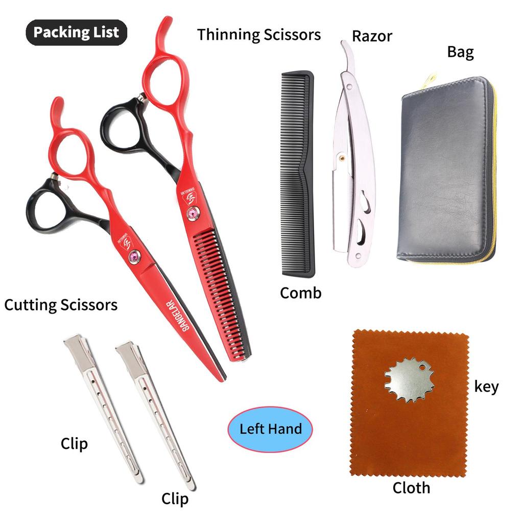 SANGELAR 6-дюймовые профессиональные ножницы для левой руки, набор японских стальных ножниц для стрижки волос, обычные и филировочные ножницы для парикмахеров и салонов красоты