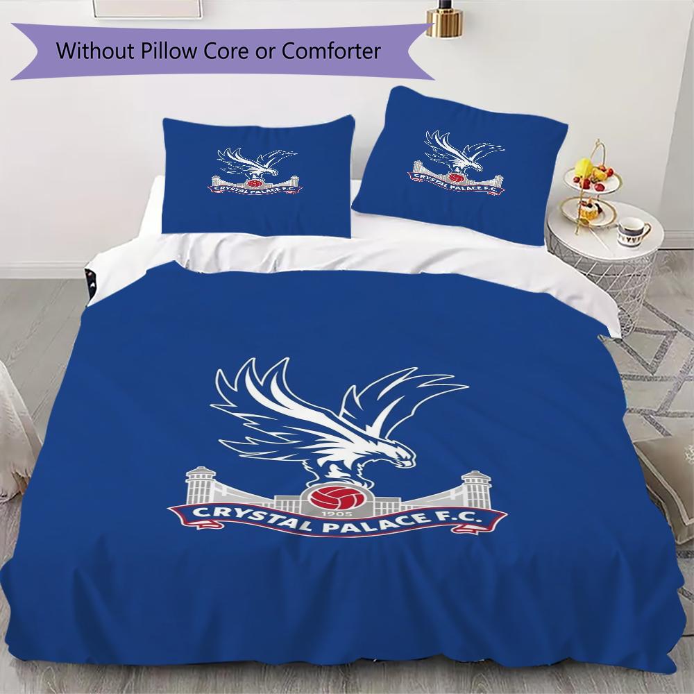 Crystal Palace FC Pattern Bedding uilt Set uilt Cover Pillowcase Home Decoration Birthday Gift (1 * duvet cover + 2 * pillowcase without core)