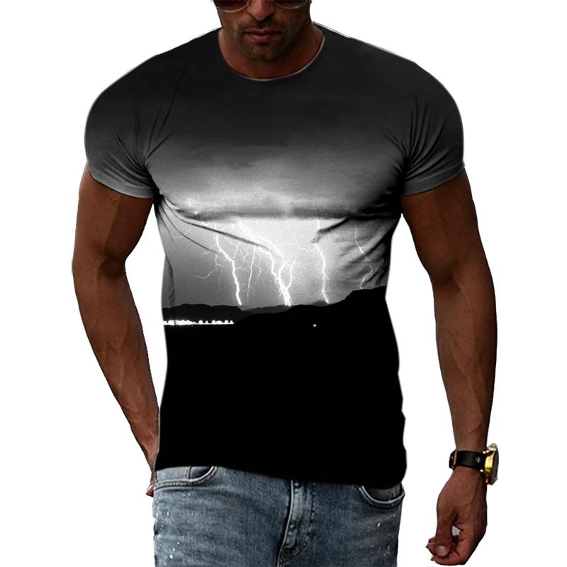 Summer Natural Landscape Lightning Graphic T Shirts Men 3D Fashion Casual Personality Printing Tees Hip Hop Harajuku O-neck Tops