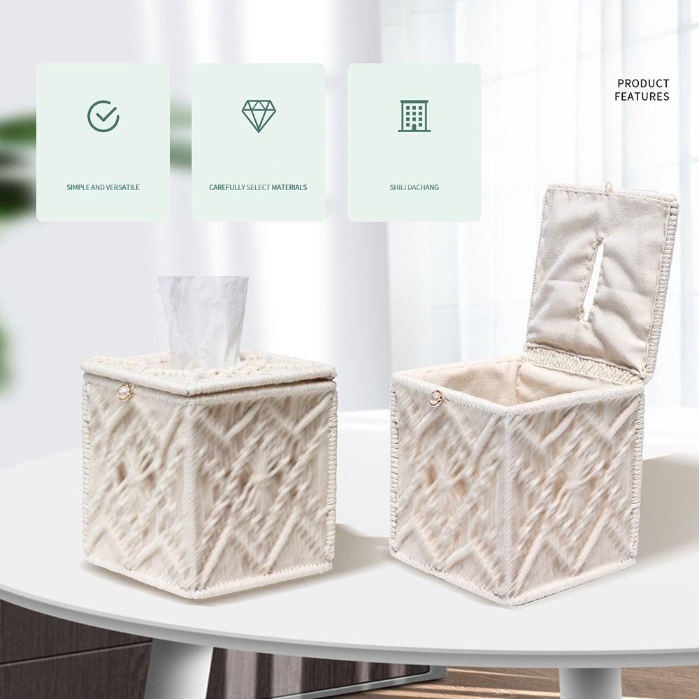 Cotton Tissue Box Cover Square Napkin Case Portable Tissues Holder Countertop Decor