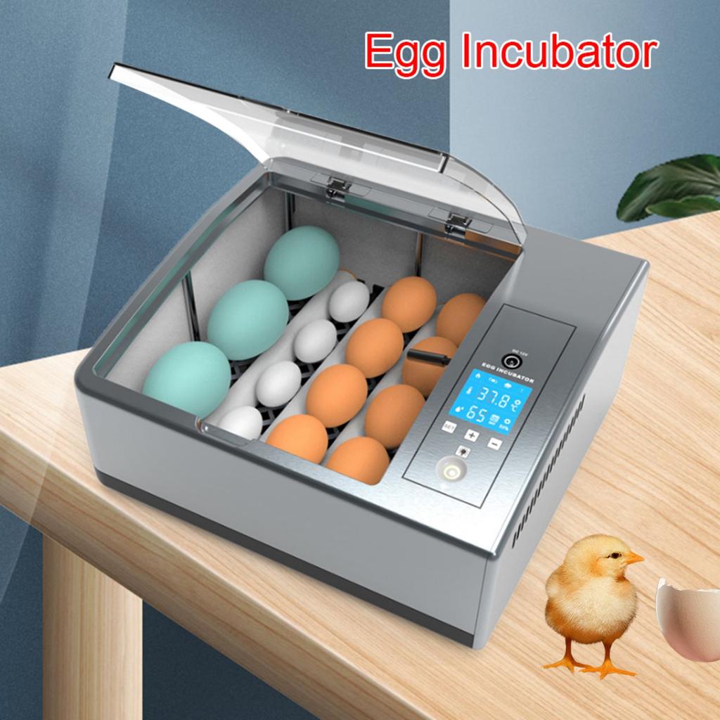 Fully Automatic Digital Egg Incubator, 16 Egg Capacity w/ LCD Display, 110V/12V Dual Voltage, Temperature and Humidity Control