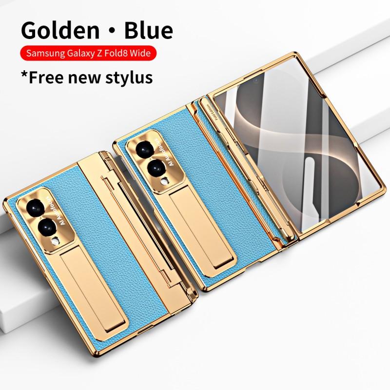 Премиальный кожаный чехол для Galaxy Z Fold8 Ultra со встроенным слотом для стилуса, ударопрочная защита, скрытая подставка