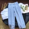Women's Korean Style Plus Size High Waist Straight Jeans Button Straight Pants