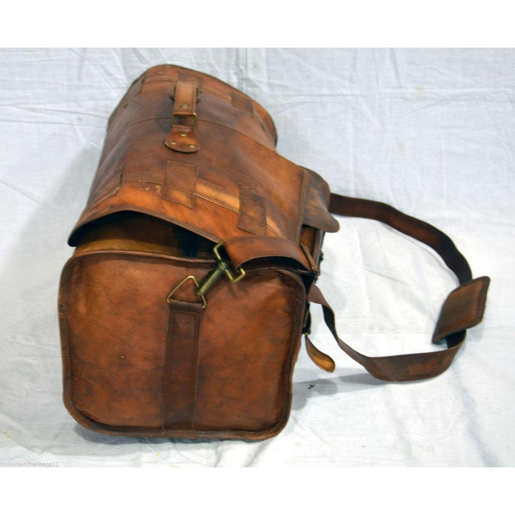 New Large Genuine Brown Goat Leather Handmade Travel Overnight Duffle Retro Bag