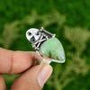 Natural Chrysoprase Stackable Skull And Bone Adjustable Ring 925 Silver