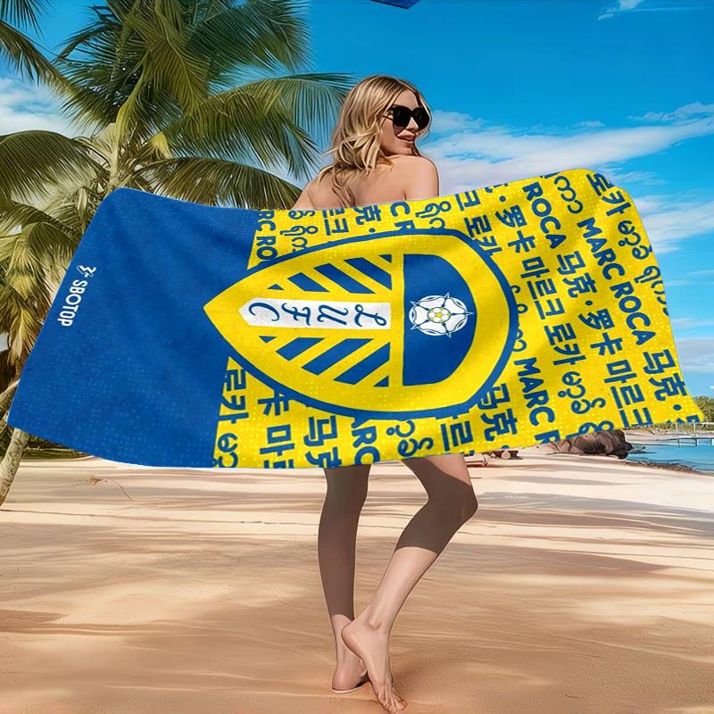 Пляжное полотенце с узором герба Leeds United, Быстросохнущее, Легко ухаживать, Подходит как для занятий спортом, так и для пляжного отдыха, Спортивный незаменимый аксессуар