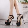 Miaoguan Summer Women Sandals Pumps Party Shoes Platform Sexy Elegant Stiletto Open Toe Super High Heel Stripper Shoes Black