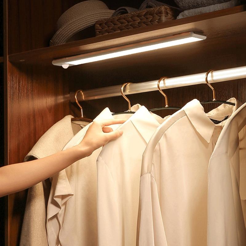 Светодиодный светильник с датчиком движения для шкафа, перезаряжаемый через USB светодиодный ночник, светильник для лестницы, шкафа, проход для комнаты, освещение шкафа