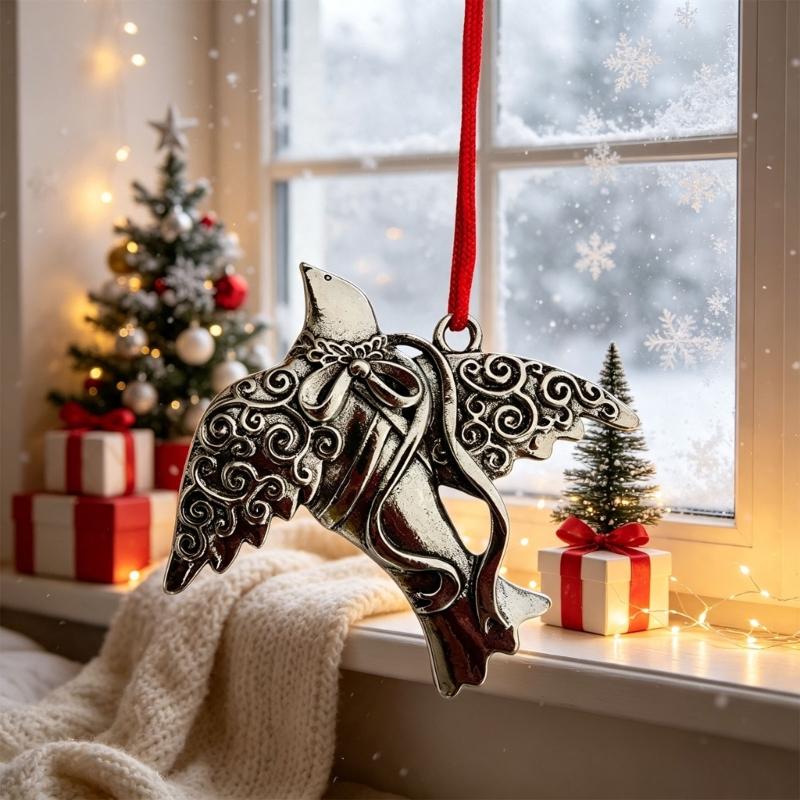 Silver Alloy Christmas Tree Decoration with Hanging Cord for Wreath Window Hook Holiday Tree Hanging Ornament for Home Display