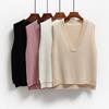 Весенне-осенний корейский универсальный жилет-свитер с V-образным вырезом, женский свободный крой, студенческий, без рукавов, вязаный жилет Camry с открытыми плечами из хлопка