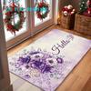 1pc, 2D Flat Printing, Purple Floral "Hello" Print Entrance Door Mat, Non-slip Doormat for Entryways, Colorful Non-slip Machine-washable Mat, Suitable