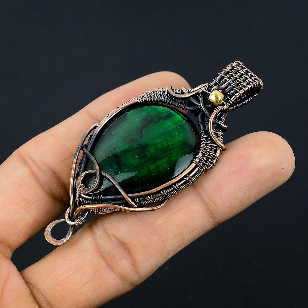 Green Flash Labradorite Pendant Gemstone Jewelry, 999 Copper Wire Wrapped Pendant, Handmade Jewelry Birthstone Pendant, Gift For Him