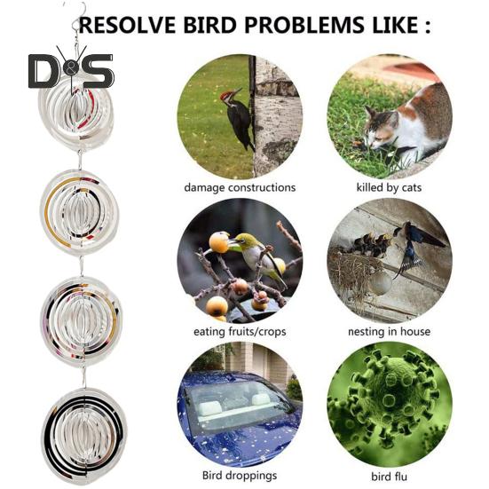 Metal Bird Reflector Wind Spinner Double-Sided Highly Reflective Indoor Outdoor Garden Yard Farm Hanging Love Heart Spiral Bird Deterrent Ornament