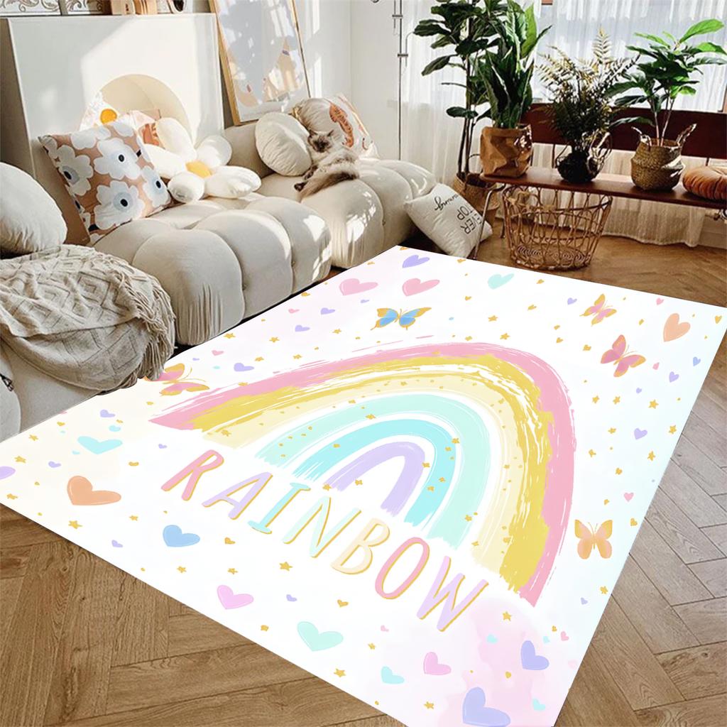 Cute Pink Unicorn Cartoon Printed Carpet Living Room Bedroom Decor Non-slip Parlor Floor Mat Surface Smooth Carpet Birthday Gift
