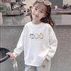 Girls' White Cotton Long-Sleeve Sweatshirt - Loose, Versatile Print Top for Spring/Autumn