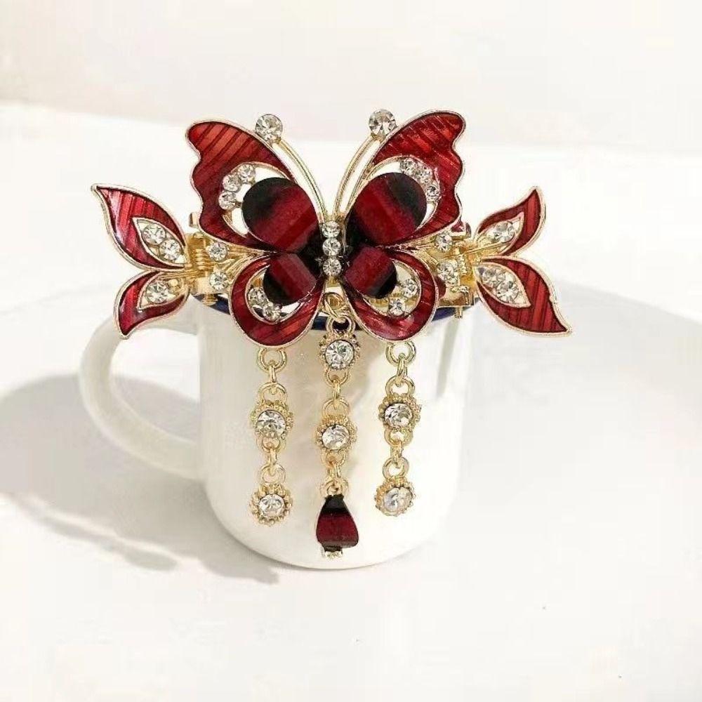 Zircon Rhinestone Butterfly Hair Clips Tassel Rhinestone Barrettes Crystal Small Hair Claw Wedding