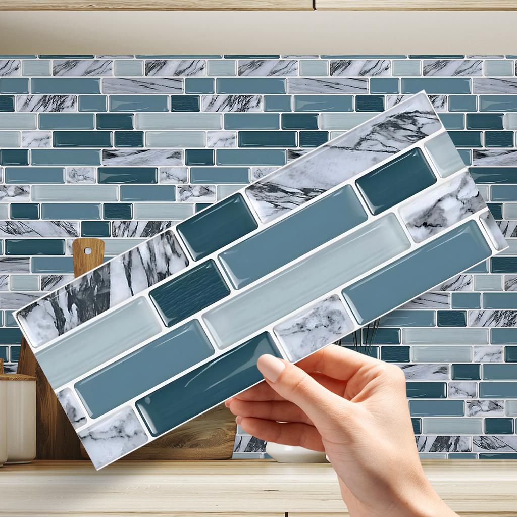 12Pc Imitation Tile Kitchen And Bathroom Sticker Marble Pattern Wall Sticker Self-Adhesive Oil-Proof And Anti-Fouling Kitchen Sticker