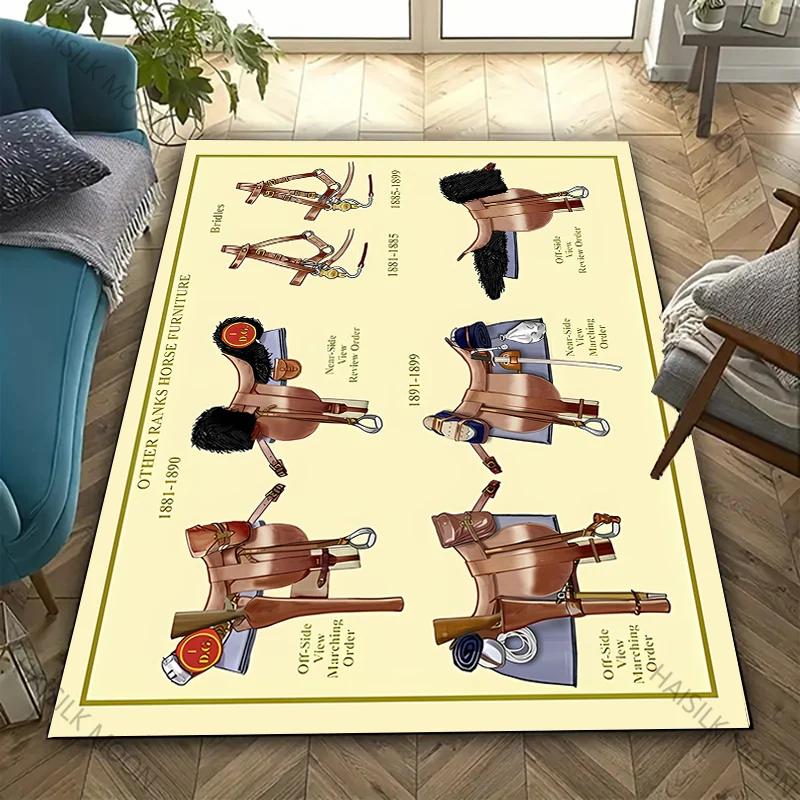 3D HD Винтажный Ковер с Лошадиной Упряжью и Аксессуарами для Гостиной, Спальни, Офисный Коврик, Ковер - Идеальный Подарок для Любителей Лошадей и Конного Спорта