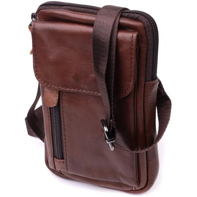 Отменная мужская сумка на пояс из натуральной кожи Vintage Bag 22564 Коричневый
