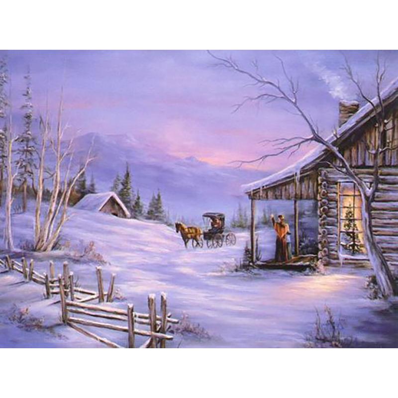 5D Diy Diamond Painting Cross Stitch Kit Snow Scenic Diamond Embroidery Landscape Mosaic Cross Stitch Wall Art Home Decor Gift