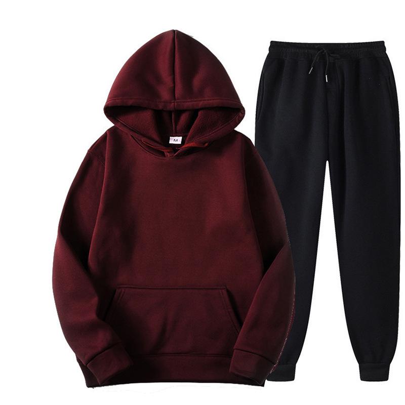 Men's Trendy Solid Color Hooded Sweatshirt & Pants Set - Autumn/Spring 2025 Collection