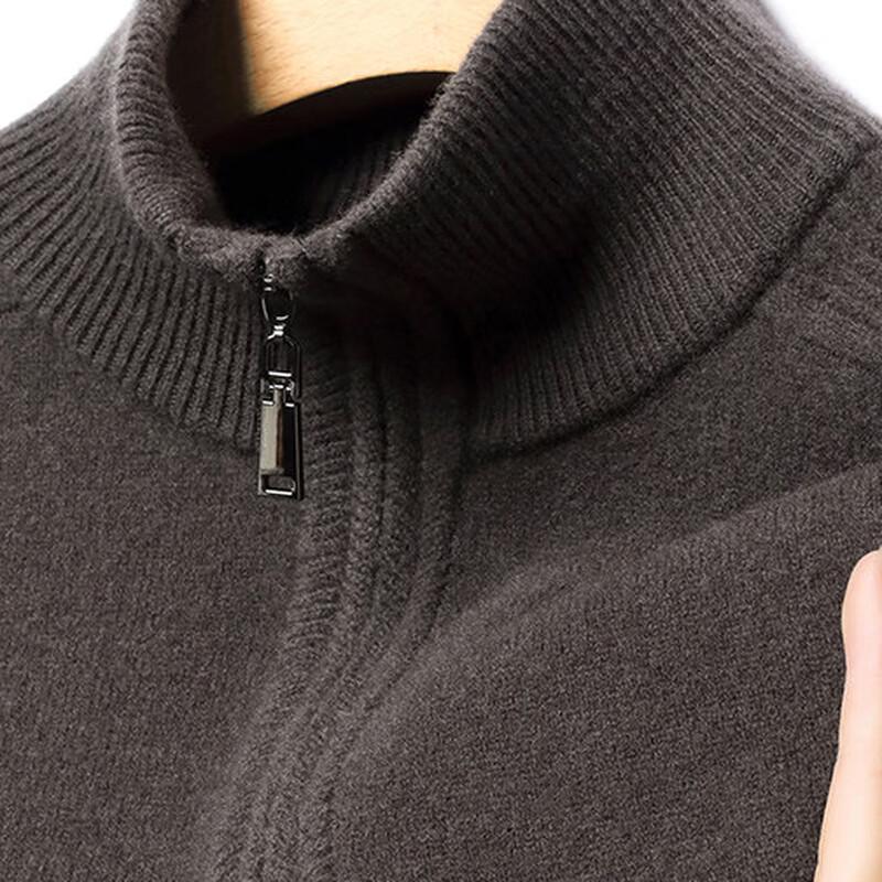Hengyuanxiang Men's Heavyweight 100% Wool Half-Zip Stand-Collar Sweater