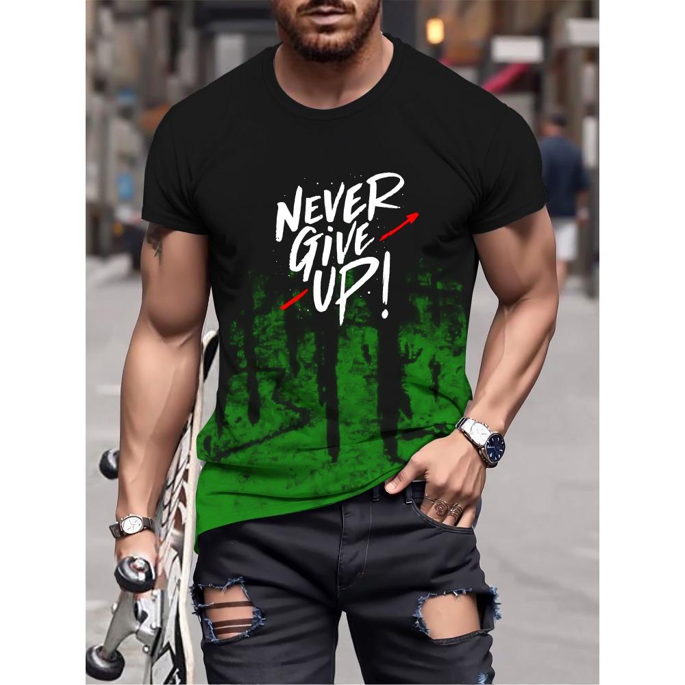 Удобный и дышащий топ Never Give с принтом для мужчин, повседневная эластичная футболка с короткими рукавами, подходит для летних занятий в спортзале