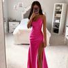 Women's Spring Shrink Pleated Split Satin Dress Sexy Slim Fit Wrap Hip Dress