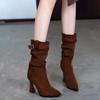 Vintage Women Mid Calf Boots Fashion Pointed Toe Modern Booties Autumn Winter Thick Heel Ladies Shoes Botas Mujer