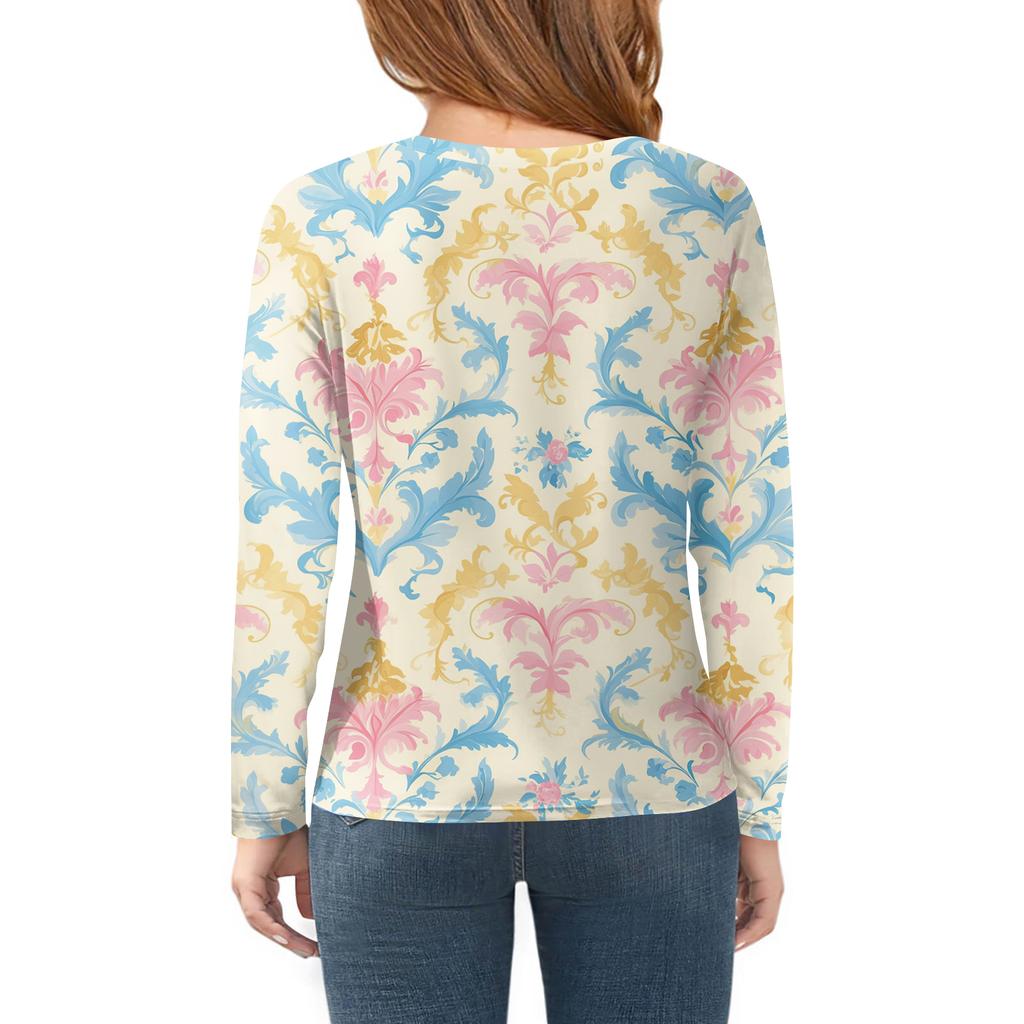 Футболки с длинным рукавом для девочек, детские осенние топы, с круглым вырезом, с принтом, базовые футболки