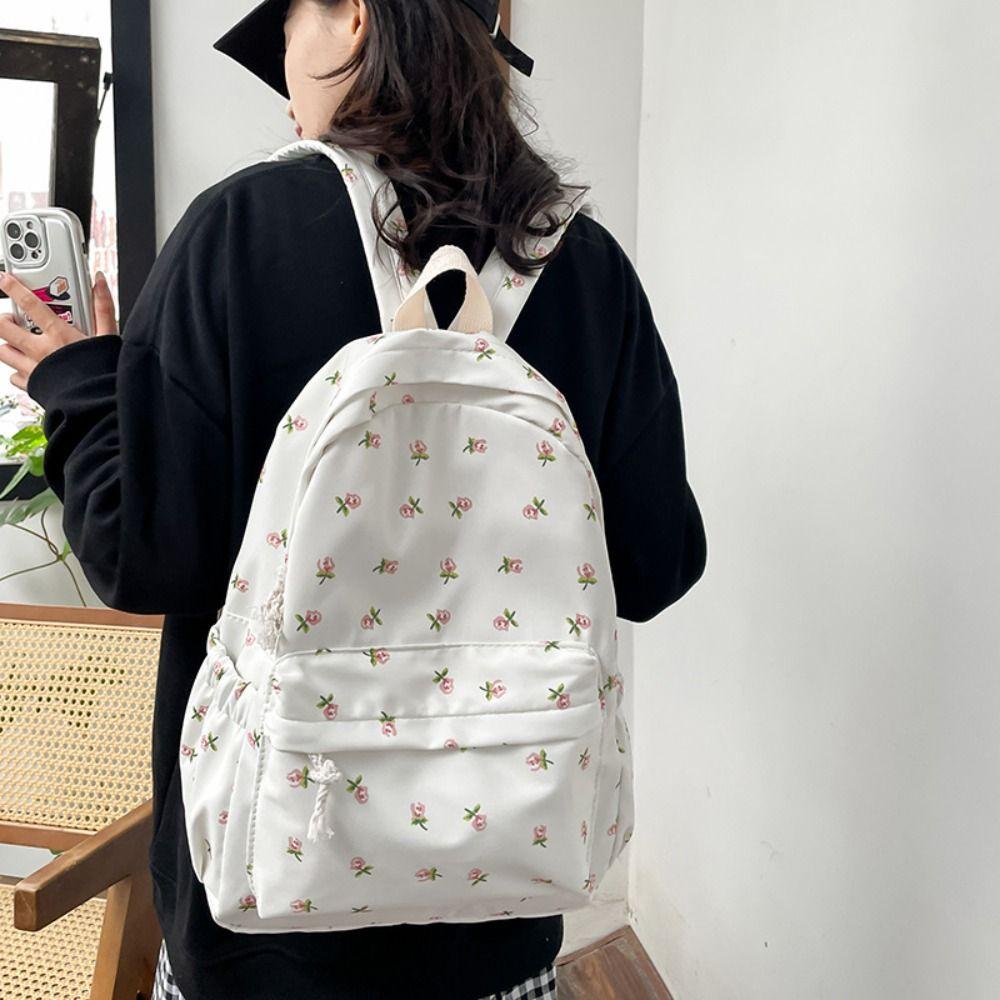 Embroidery Students School Bag Korean Style Floral Shoulder Bag Floral Backpack Rucksacks Teenager