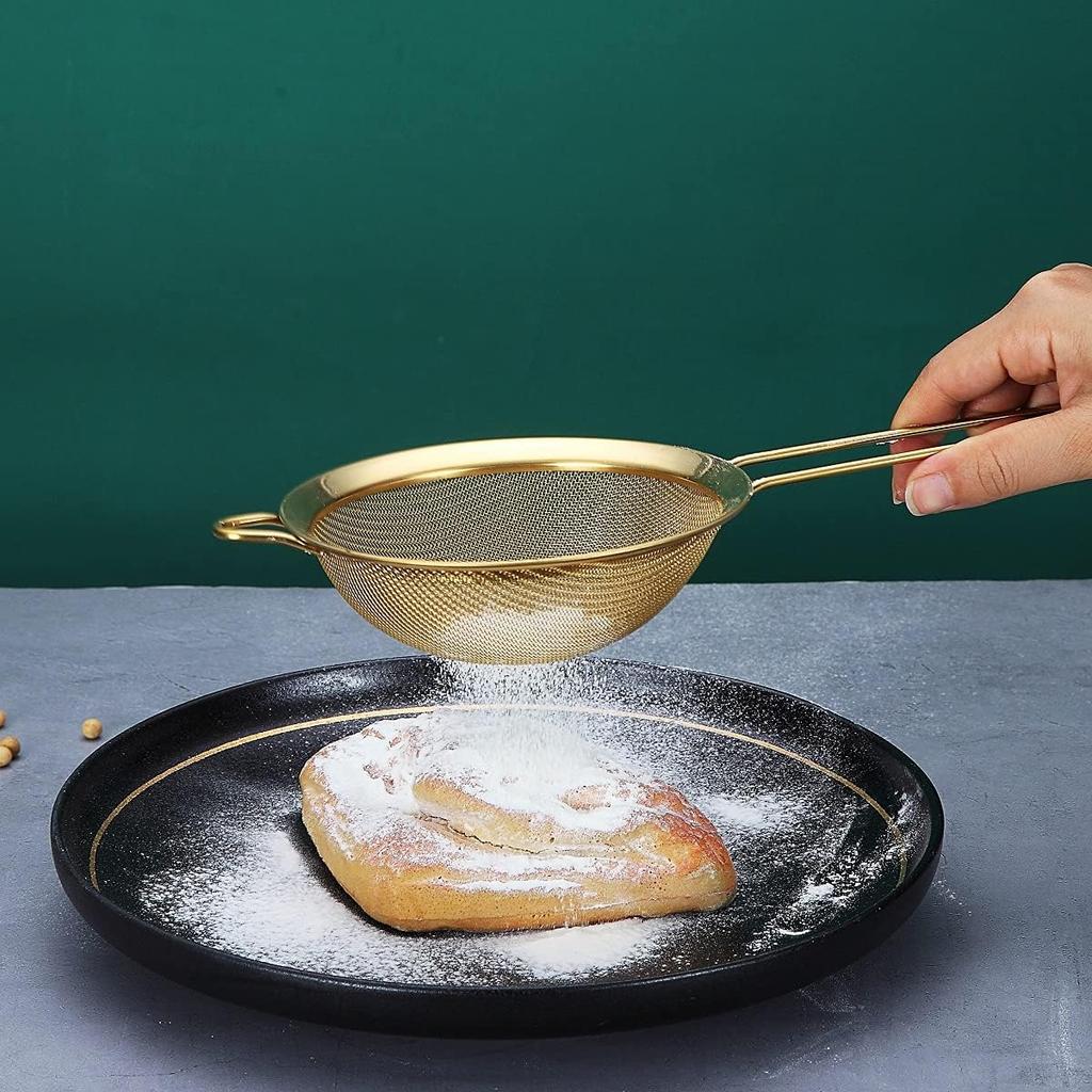 Набор из 3 золотых мелких сит, Золотое сито для муки для выпечки, Нержавеющая сталь, Золотое сито для чая матча, Отделитель жира, Stasher
