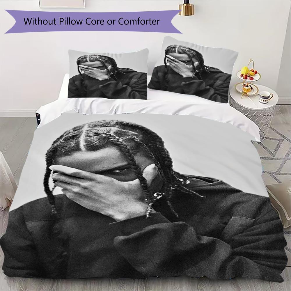 Travis Scott Pattern Bedding uilt Set uilt Cover Pillowcase Home Decoration Birthday Gift (1 * duvet cover + 2 * pillowcase without core)