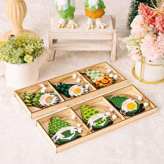 9 шт/коробка ул.. День Святого Патрика Подвески в виде гномов Мультфильм Подвесное отверстие Деревянные бусины Декор Трилистник с принтом Окна Двери Садовые украшения Празднование ирландского дня