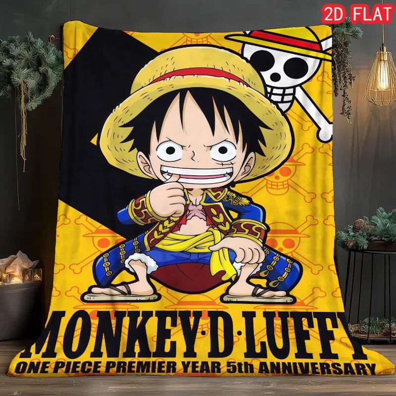 One Piece Cartoon Style Blanket Soft Flannel Lightweight Warm for Bedroom Sofa Home Use THW