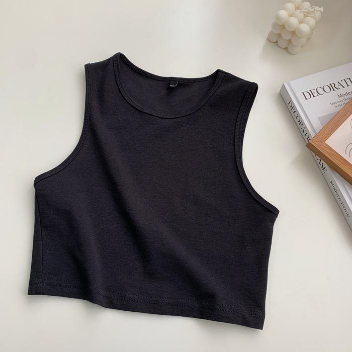 Повседневный топ на бретельках, черный укороченный топ с бретелькой на шее, женские летние майки, однотонный камзол, модный женский укороченный жилет без рукавов
