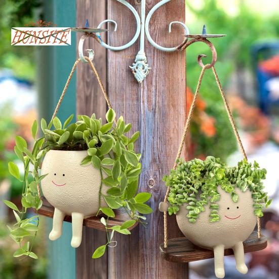 Качающийся горшок с милым дизайном лица, универсальный подвесной горшок